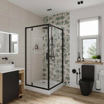 Душевое ограждение Niagara NG-6801-08 BLACK (90*90*190) квадратная, дверь распашная, 1 место