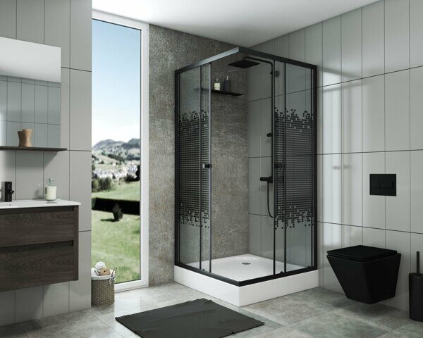 Душевой уголок Niagara NG-010-14Q BLACK (1000х1000х1950) низкий поддон(13см) стекло МОЗАИКА , 2 места